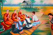 Mural of traditional Thai lifestyle, Wat Pa Nachuak, Mahasarakha Mural of traditional Thai lifestyle, Wat Pa Nachuak, Mahasarakha