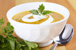 Pumpkin soup in white plate