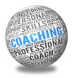 Coaching concept in sphere tag cloud