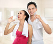sporty woman and man