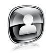 User icon black glass, isolated on white background