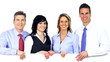 Video: Group of business people with banner. Group of business people with banner.