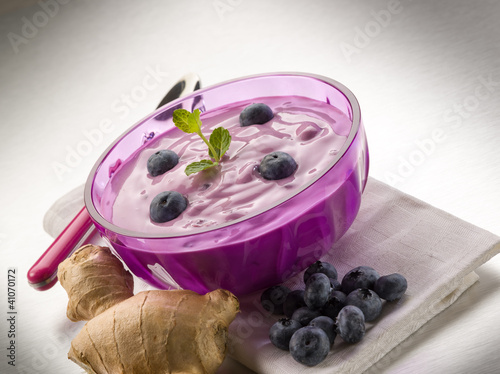Photo: blueberry mousse with yogurt and ginger, healty food blueberry mousse with yogurt and ginger, healty food