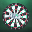 Dollar on bulls eye. Darts on colorful background Dollar on bulls eye. Darts on colorful background