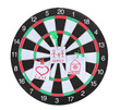 Darts with stickers depicting the life values isolated Darts with stickers depicting the life values isolated