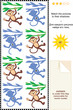 Match monkeys hanging on liana to their shadows picture riddle