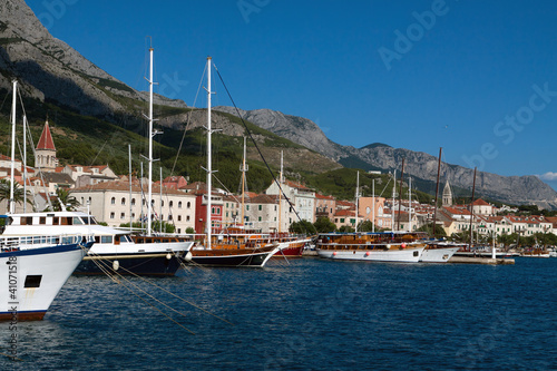 Photo: Town Makarska - resort in Croatia. Port. Yachts. Town Makarska - resort in Croatia. Port. Yachts.