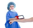 young doctor make an amputation for joke