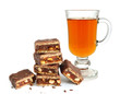 Pile of broken chocolate and tea