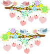 Cards with couples of birds sitting on branches with hearts
