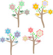 Birds sitting on trees. seasons - spring, summer, autumn, winter