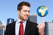 canvas print picture - World on the finger