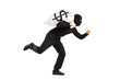 Thief carrying a bag and running away isolated against white bac