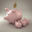 3d render of a Piggy bank feeding piglets