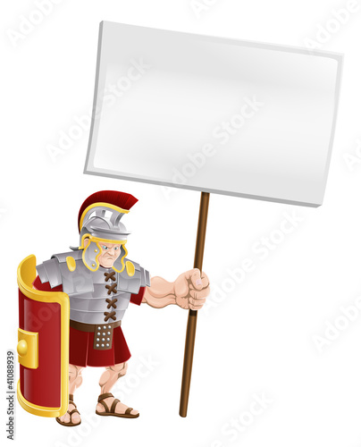 Vektor: Tough Roman soldier holding sign board Tough Roman soldier holding sign board