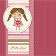 Funny girl with hearts. Doodle cartoon character.