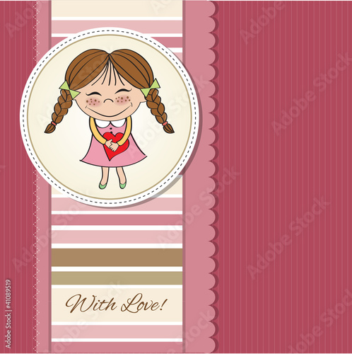 Vector: Funny girl with hearts. Doodle cartoon character. Funny girl with hearts. Doodle cartoon character.