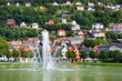 Fountain in old town with houses Fountain in old town with houses