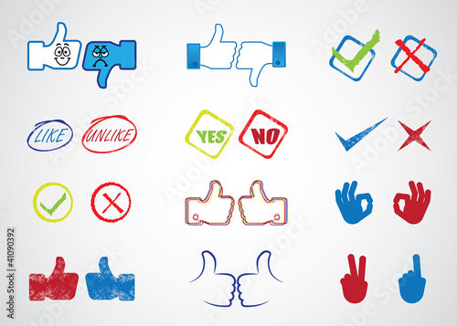 Vector: Internet website icons for approval, like,yes & no Internet website icons for approval, like,yes & no
