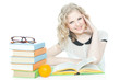 bright picture of happy and smiling teenage girl oer white