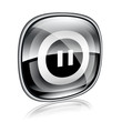 Pause icon black glass, isolated on white background.