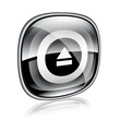 Eject icon black glass, isolated on white background.