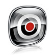 Record icon black glass, isolated on white background.