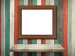 Picture frame on Old wood wall and shelf Picture frame on Old wood wall and shelf