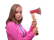 young woman with axe, isolated on white background young woman with axe, isolated on white background