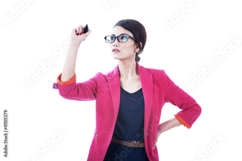 Photo: Businesswoman drawing on copy space Businesswoman drawing on copy space