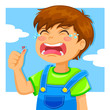 kid crying because of a cut on his thumb