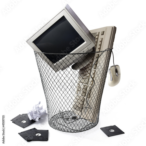 Photo: obsolete technology, keyboard CPU and monitor obsolete technology, keyboard CPU and monitor