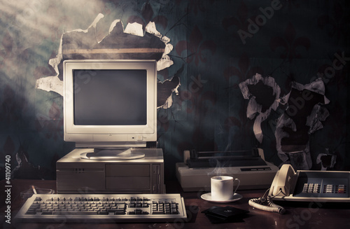 Photo: dramatic lighting image of an old, vintage workspace dramatic lighting image of an old, vintage workspace