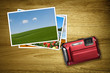 red camera with photos
