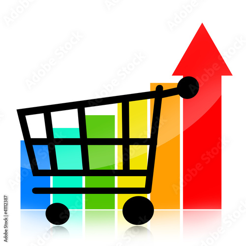 Illustration: Sales growth business chart with shopping cart Sales growth business chart with shopping cart