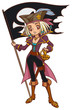 Cartoon captain pirate girl with Jolly Roger flag