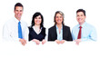 Group of business people with banner.