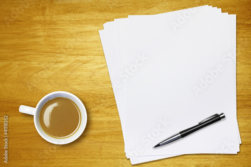 Photo: blank paper and coffee blank paper and coffee