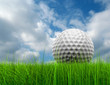 Conceptual golf ball in grass over a blue sky Conceptual golf ball in grass over a blue sky