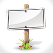 Signs Board hanging with wood pole on a grass and mushrooms. vec Signs Board hanging with wood pole on a grass and mushrooms. vec