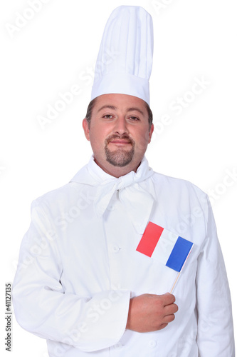 Photo: Kitchen chef holding French flag Kitchen chef holding French flag