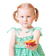 little girl with peach isolated on white little girl with peach isolated on white