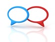 red and blue concept speech dialogue bubbles on white background