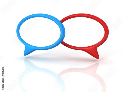 Illustration: red and blue concept speech dialogue bubbles on white background red and blue concept speech dialogue bubbles on white background