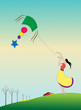 Girl playing with kite paper