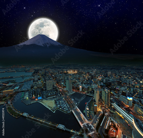 Photo: surreal night view of Yokohama city , Japan, retouch image surreal night view of Yokohama city , Japan, retouch image