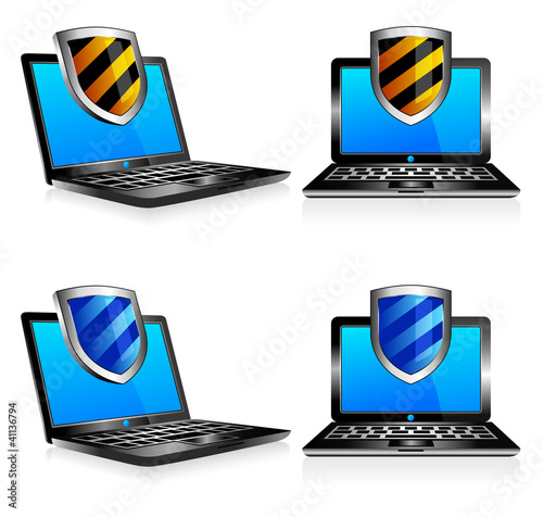 Vector: Shield antivirus laptop 3D and 2D Shield antivirus laptop 3D and 2D