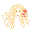 Vector portrait of a girl with orchid flowers.
