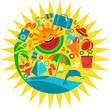 sun with template of summer icons, illustration sun with template of summer icons, illustration