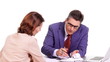 Video: Accountant businessman and a client woman. Accountant businessman and a client woman.